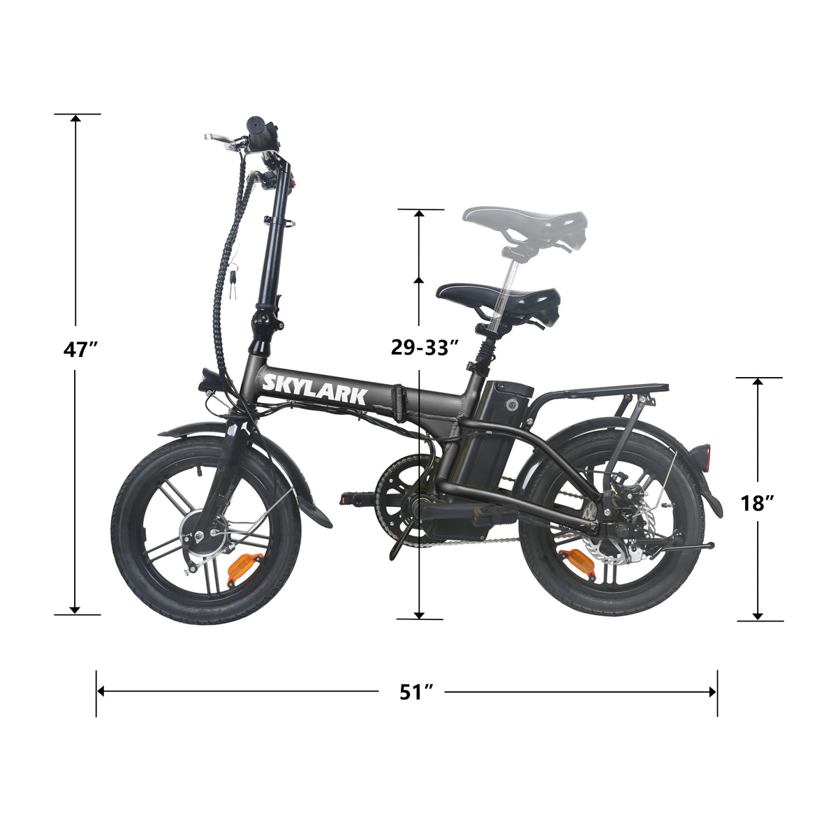 Nakto Skylark Electric Bike, Top Speed 20mph, 36V/10Ah Battery, 25-Mile Range, 350W Motor, Foldable, 16"x1.75" Tires, 300lbs Capacity