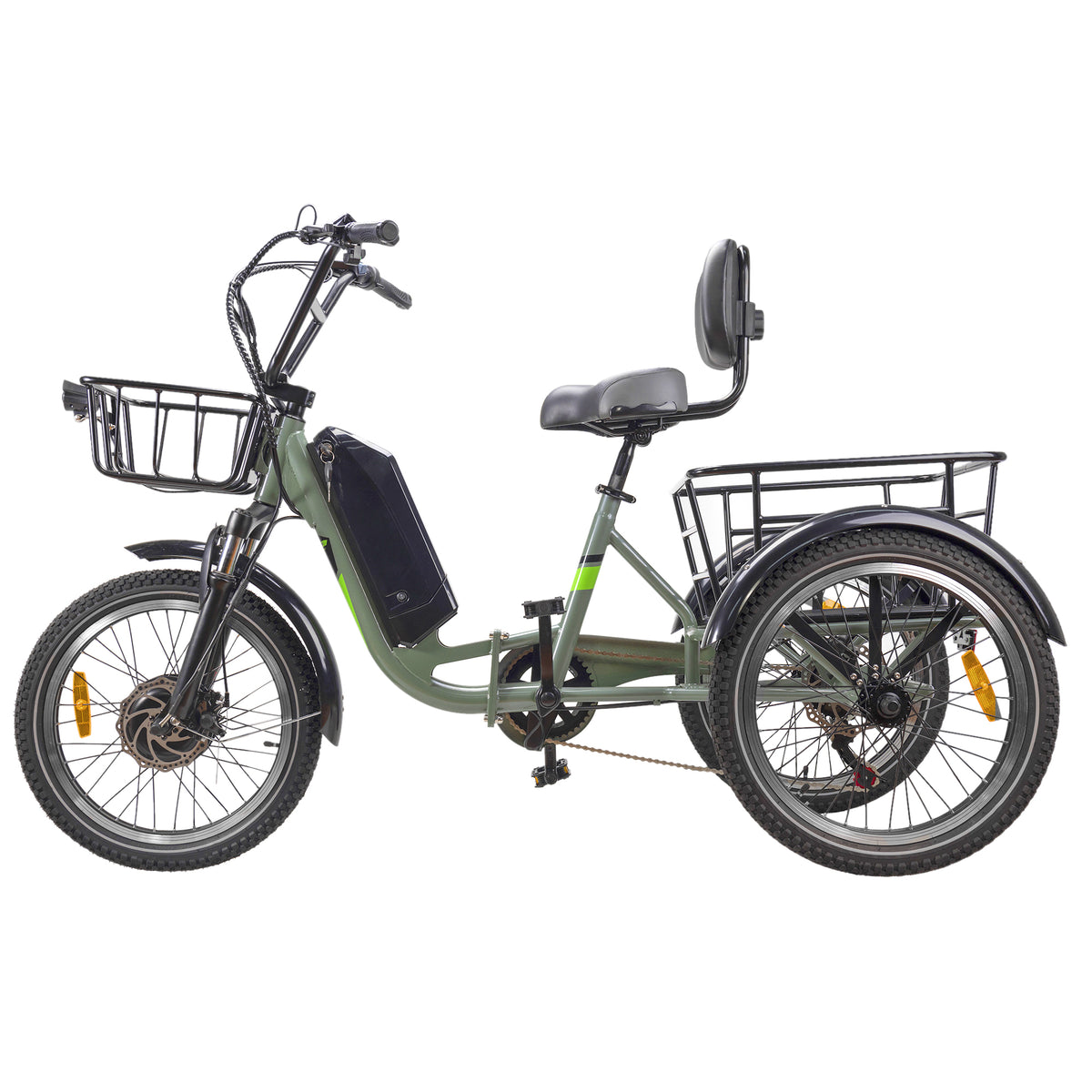 NAKTO S02 Electric Trike, 500W Motor, Top Speed 12mph, 48V/16Ah Battery, 60-Mile Range, Dual Disc Brakes, 20"x4" Tires, 400lbs Capacity