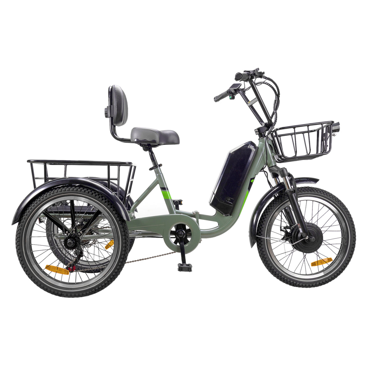 NAKTO S02 Electric Trike, 500W Motor, Top Speed 12mph, 48V/16Ah Battery, 60-Mile Range, Dual Disc Brakes, 20"x4" Tires, 400lbs Capacity