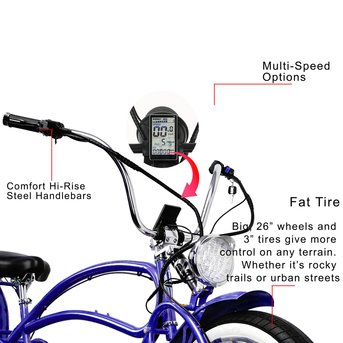 Tracer Beyond Pro Electric Bike 26'' Classic Stretch Chopper (EB-BEYOND PRO)