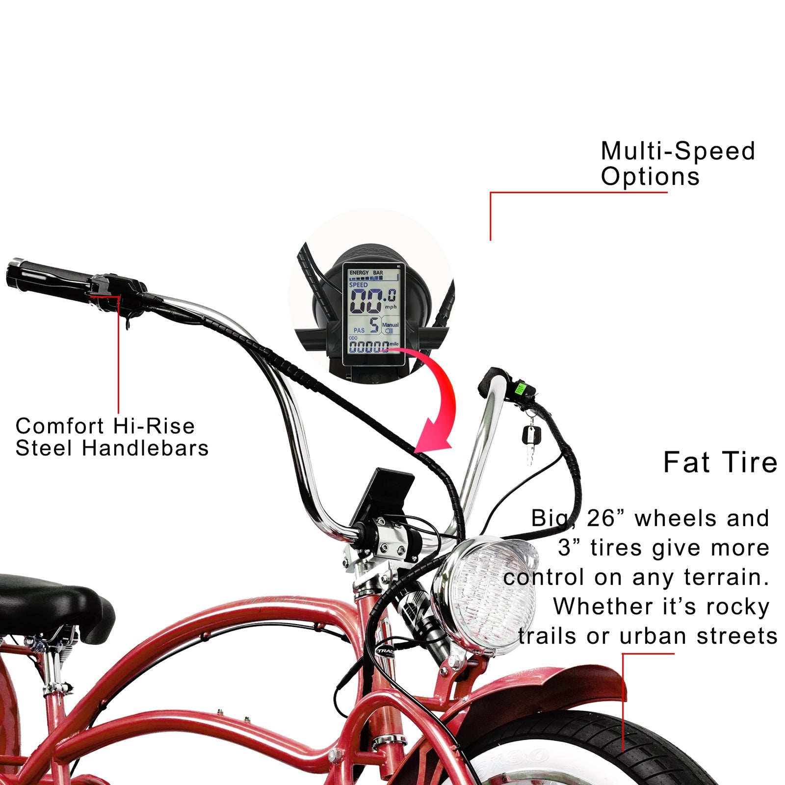 Tracer Beyond Pro Electric Bike 26'' Classic Stretch Chopper (EB-BEYOND PRO)