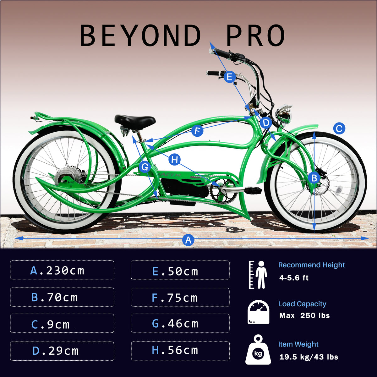 Tracer Beyond Pro Electric Bike 26'' Classic Stretch Chopper (EB-BEYOND PRO)