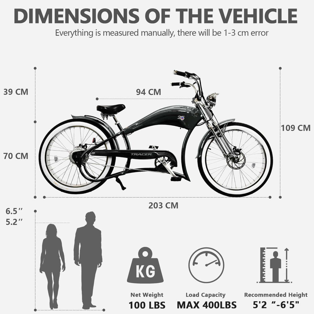 Tracer Twenty5 DS Electric Bikes 500W 26" Dual Springer Cruiser (EB-TWENTY5-DS)
