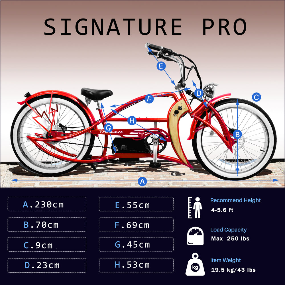 Tracer Signature Pro Electric Bike 26'' 800W Chopper Cruiser w/ Cigarette Lighter & USB Charging Port (EB-Signature Pro)