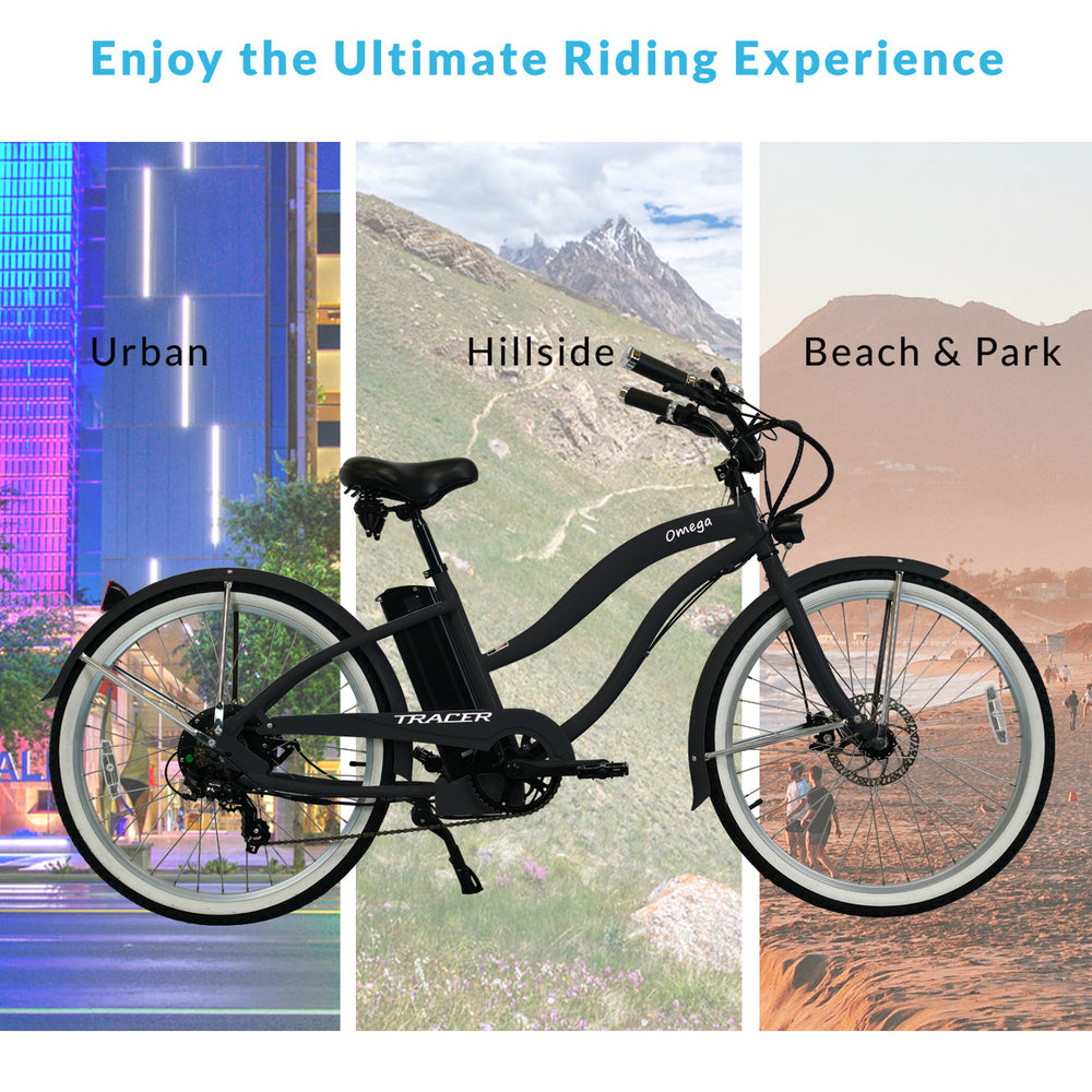 Tracer OMEGA Electric Bike 26" 7 Speed Beach Cruiser, Female Frame (EB-OMEGA-F)