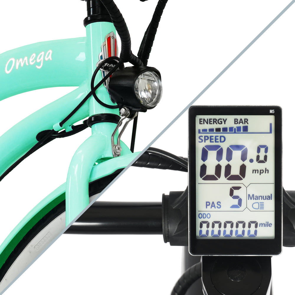 Tracer OMEGA Electric Bike 26" 7 Speed Beach Cruiser, Female Frame (EB-OMEGA-F)