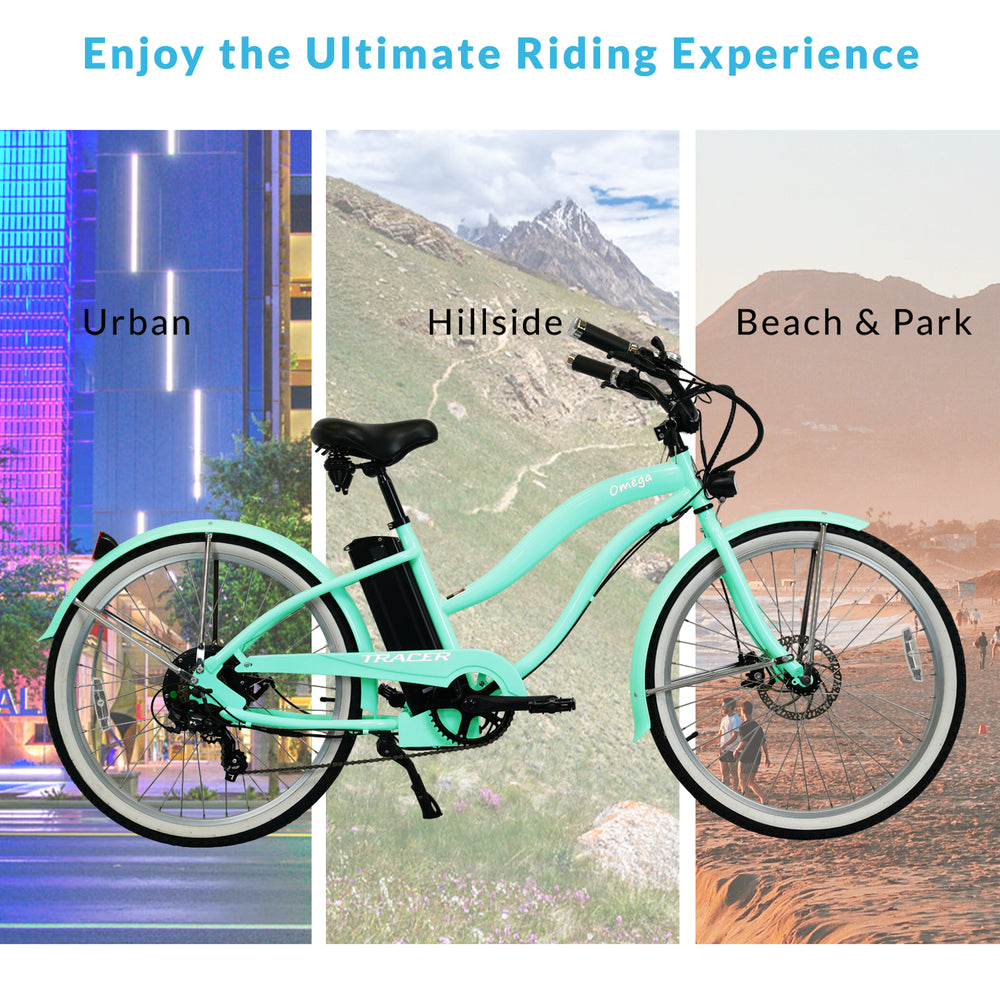Tracer OMEGA Electric Bike 26" 7 Speed Beach Cruiser, Female Frame (EB-OMEGA-F)
