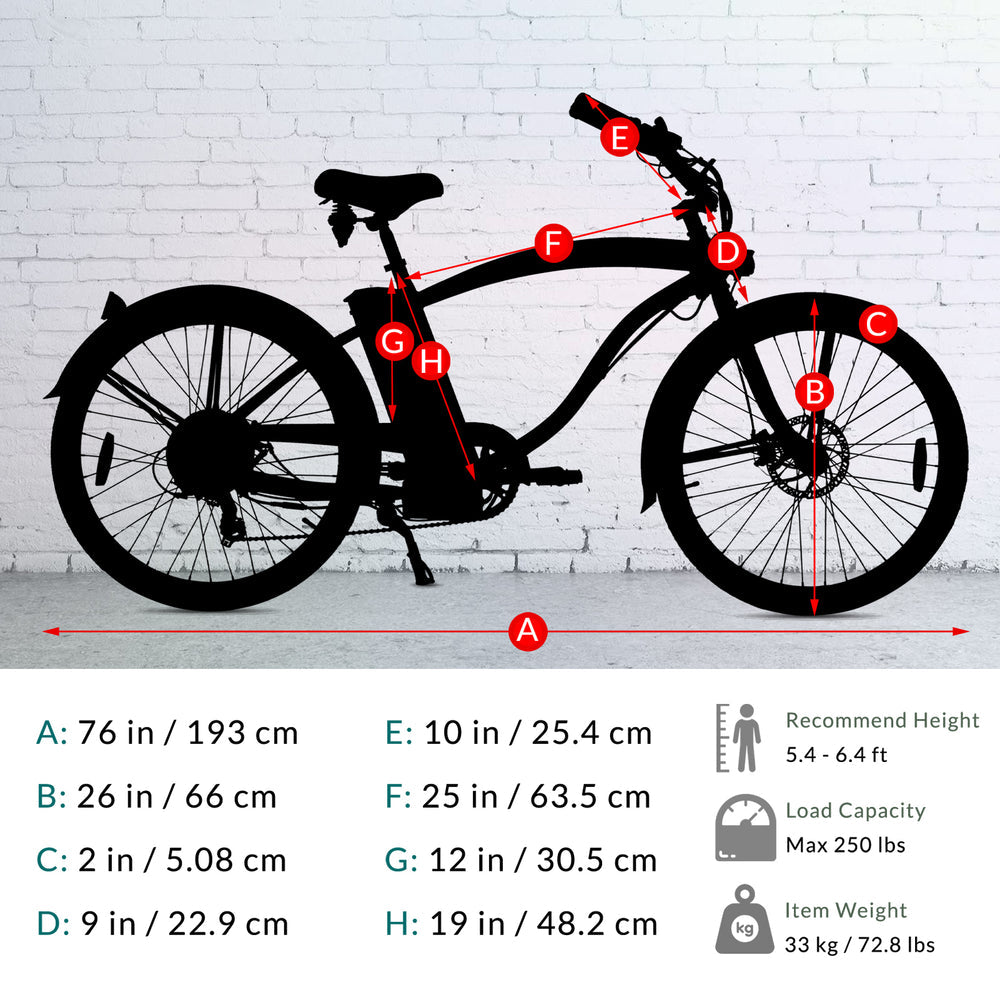 Tracer OMEGA Electric Bike 26" 7 Speed Beach Cruiser, Male Frame (EB-OMEGA-M)
