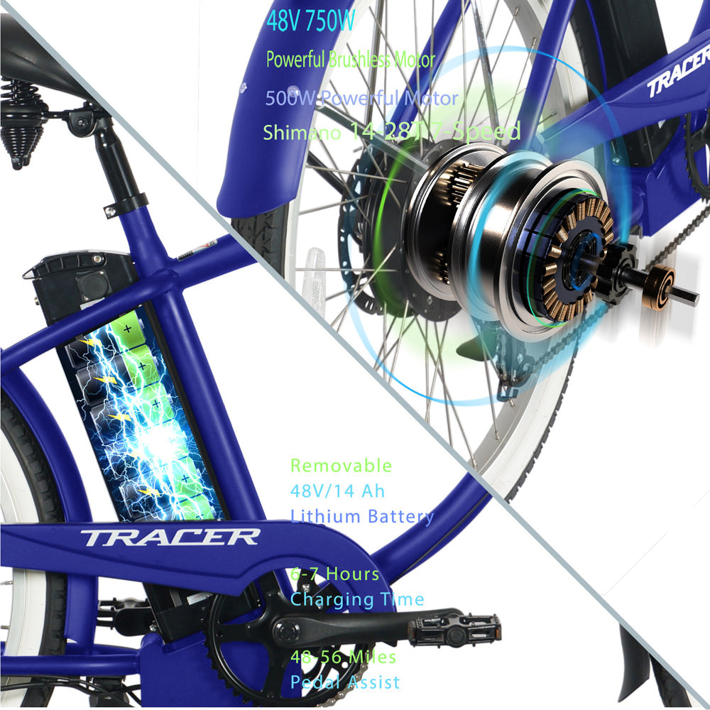 Tracer OMEGA Electric Bike 26" 7 Speed Beach Cruiser, Male Frame (EB-OMEGA-M)
