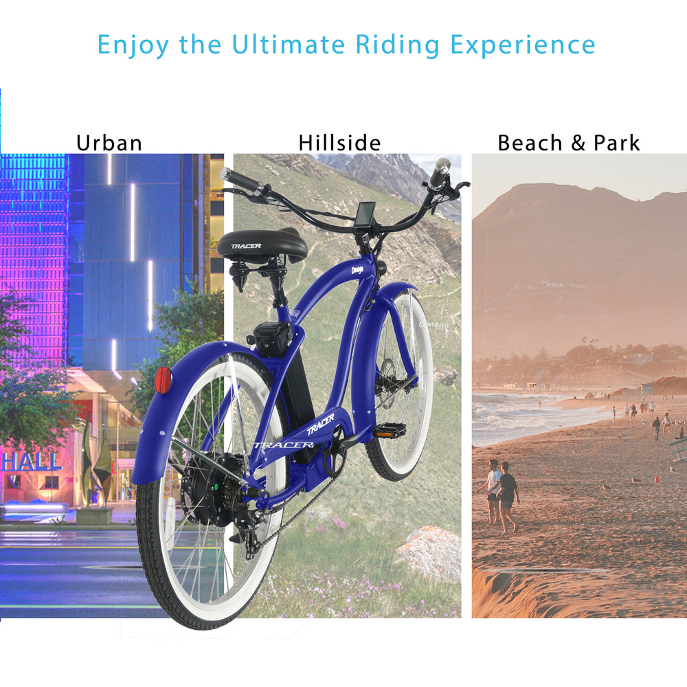 Tracer OMEGA Electric Bike 26" 7 Speed Beach Cruiser, Male Frame (EB-OMEGA-M)