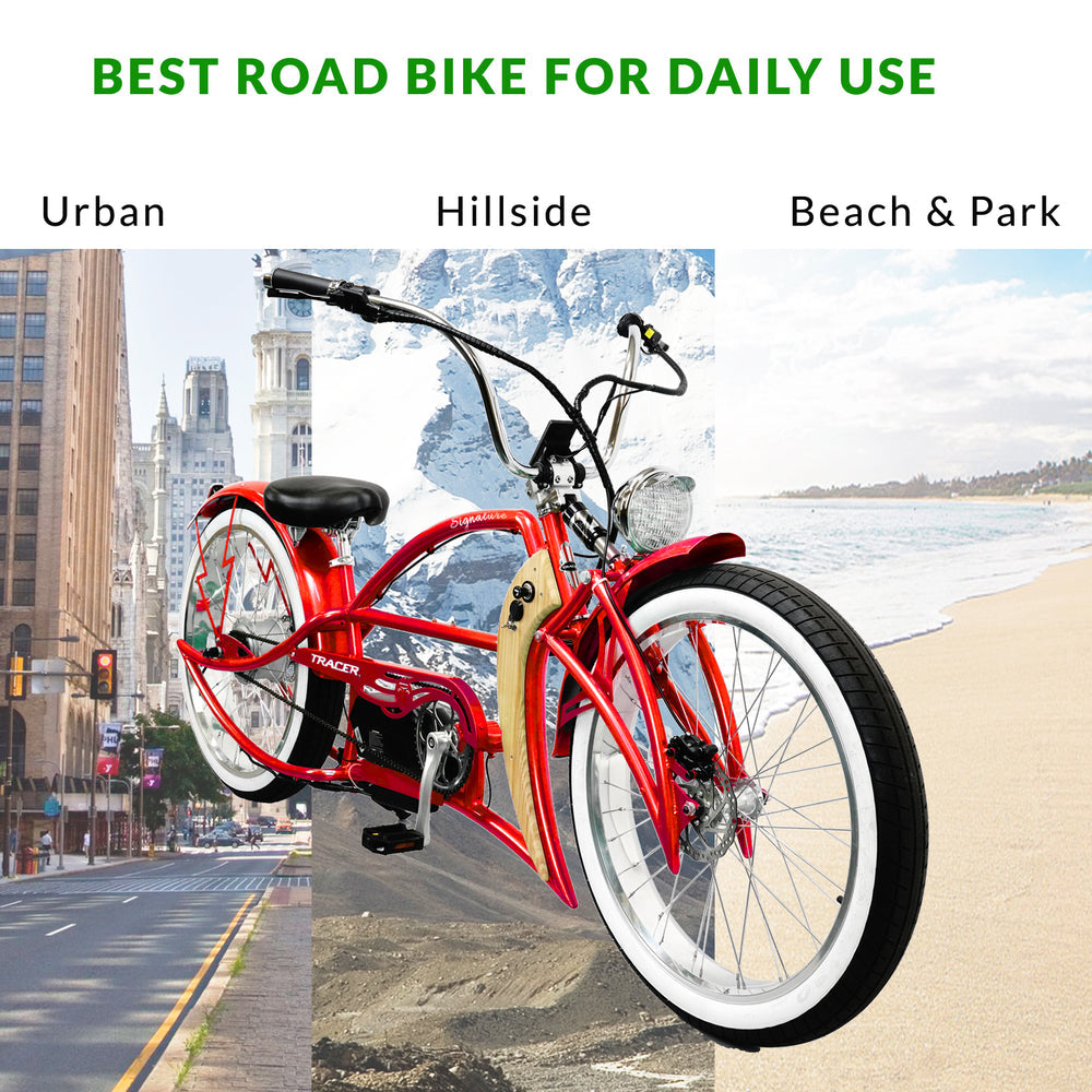 Tracer Signature Pro Electric Bike 26'' 800W Chopper Cruiser w/ Cigarette Lighter & USB Charging Port (EB-Signature Pro)