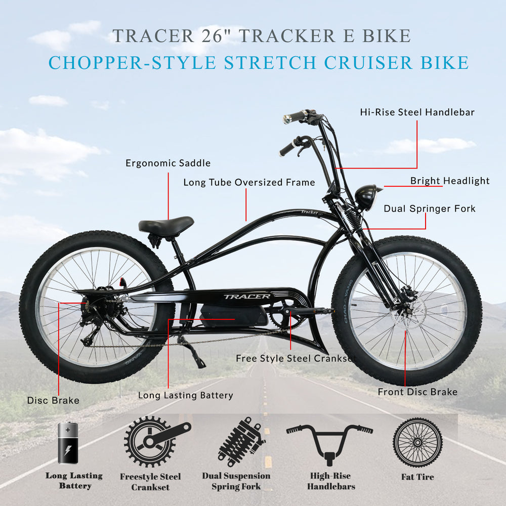Tracer Tracker DS7 Electric Bike 26" 7 Speed Stretch with Classic Dual Springer Fork (EB-TRACKER DS7)