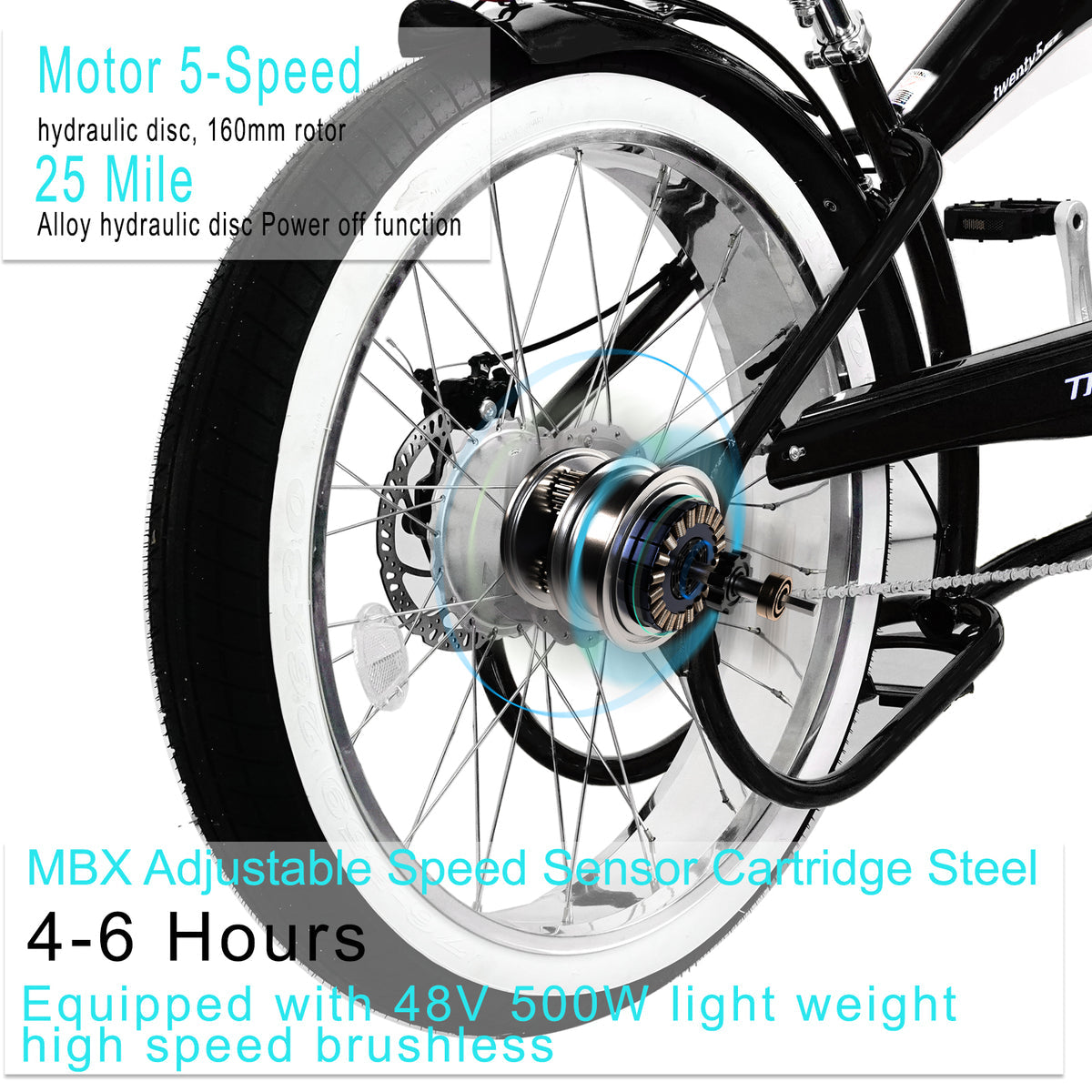 Tracer Twenty5 GT Electric Bike 500W 26" Chopper Cruiser (EB-TWENTY5-GT)