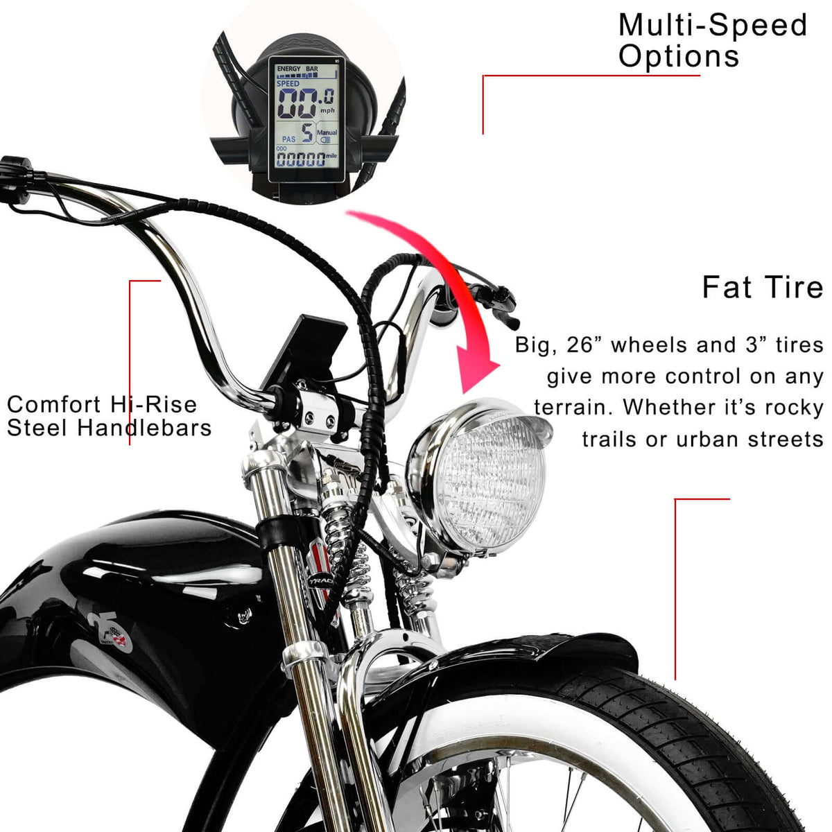 Tracer Twenty5 GTS Electric Bike 500W 26" Cruiser (EB-TWENTY5-GTS)