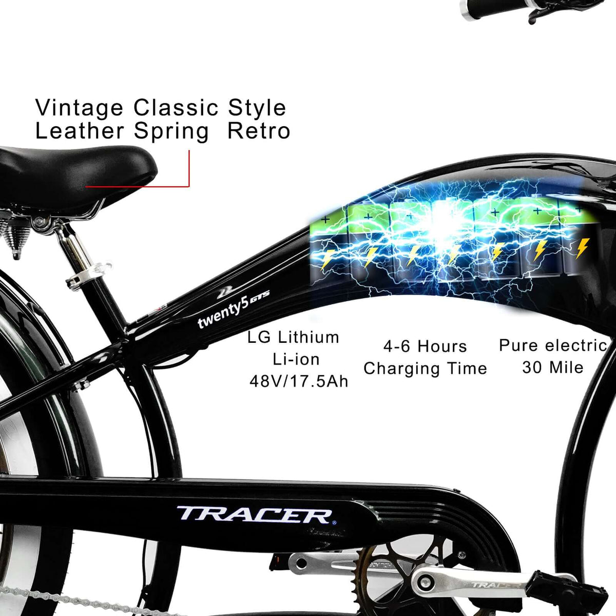 Tracer Twenty5 GTS Electric Bike 500W 26" Cruiser (EB-TWENTY5-GTS)
