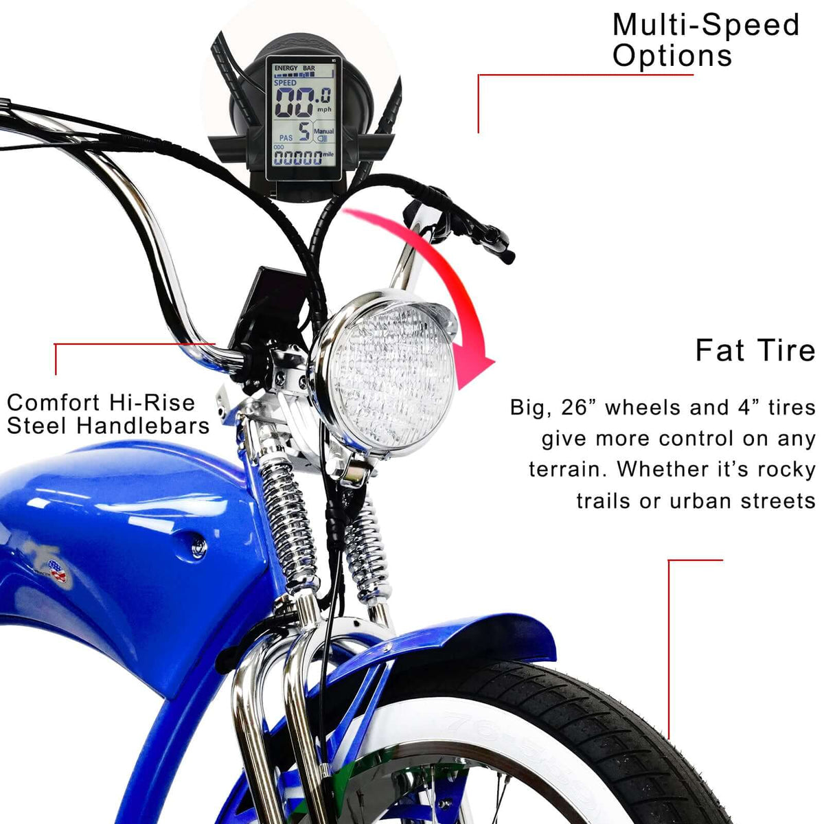 Tracer Twenty5 DS Electric Bikes 500W 26" Dual Springer Cruiser (EB-TWENTY5-DS)