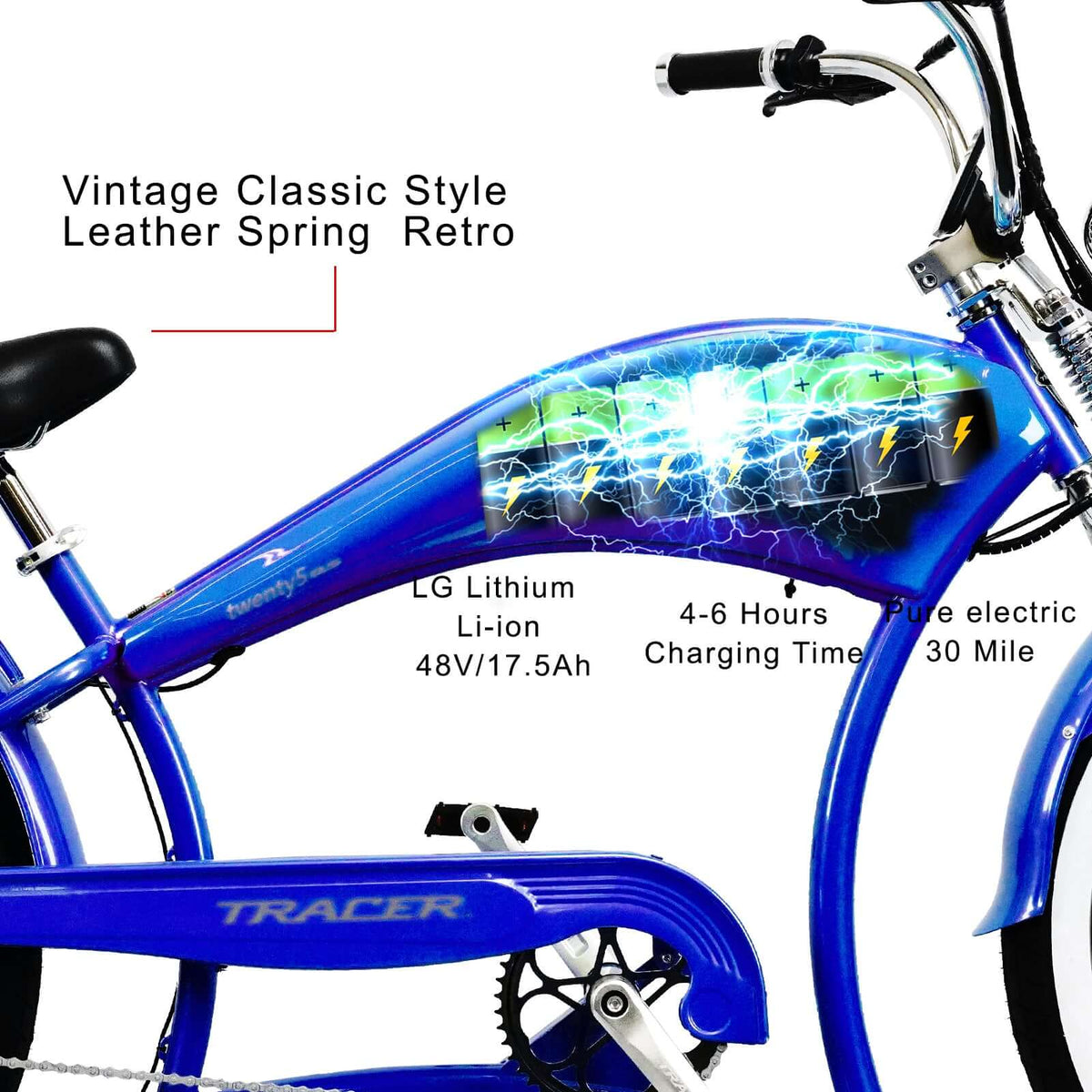 Tracer Twenty5 DS Electric Bikes 500W 26" Dual Springer Cruiser (EB-TWENTY5-DS)
