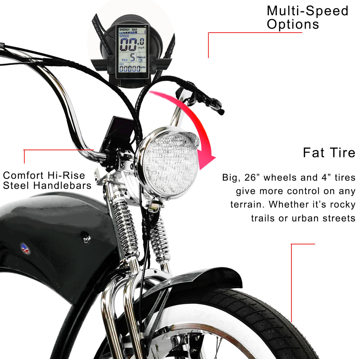 Tracer Twenty5 DS Electric Bikes 500W 26" Dual Springer Cruiser (EB-TWENTY5-DS)