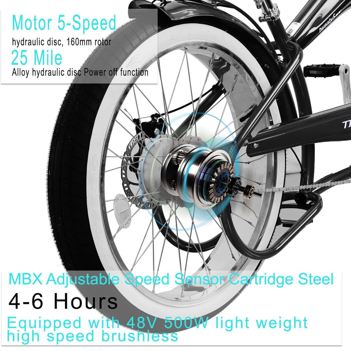 Tracer Twenty5 GTS Electric Bike 500W 26" Cruiser (EB-TWENTY5-GTS)