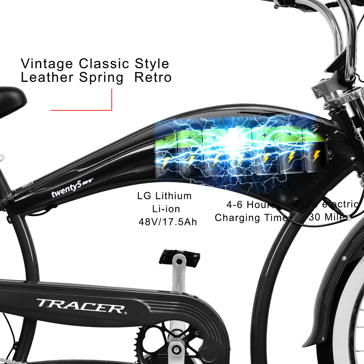 Tracer Twenty5 GT Electric Bike 500W 26" Chopper Cruiser (EB-TWENTY5-GT)