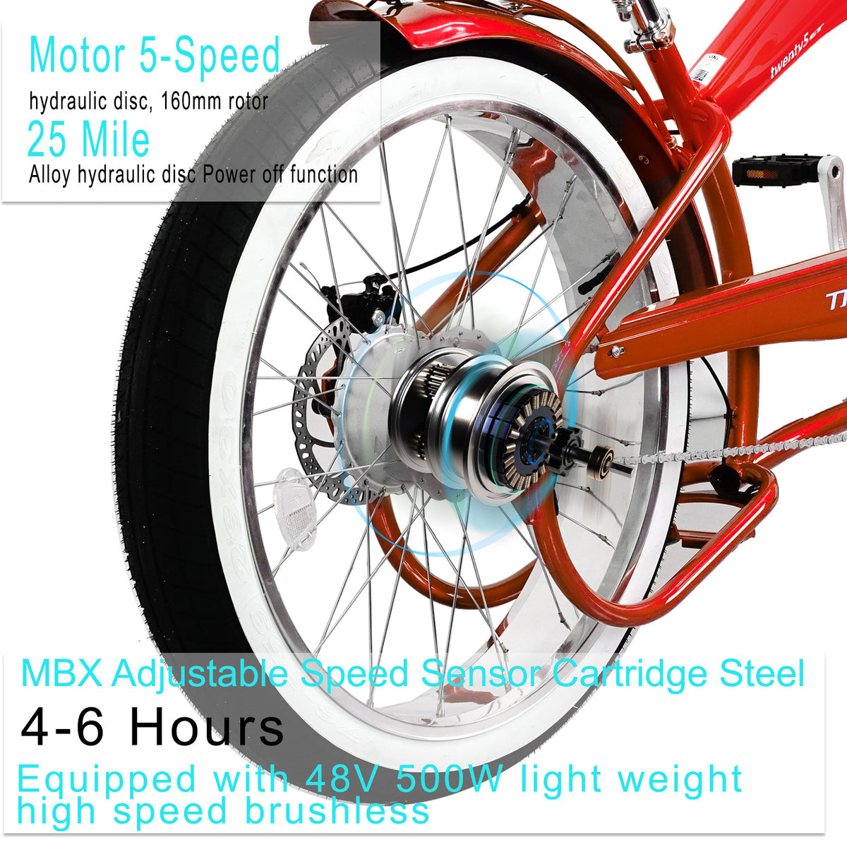 Tracer Twenty5 GT Electric Bike 500W 26" Chopper Cruiser (EB-TWENTY5-GT)