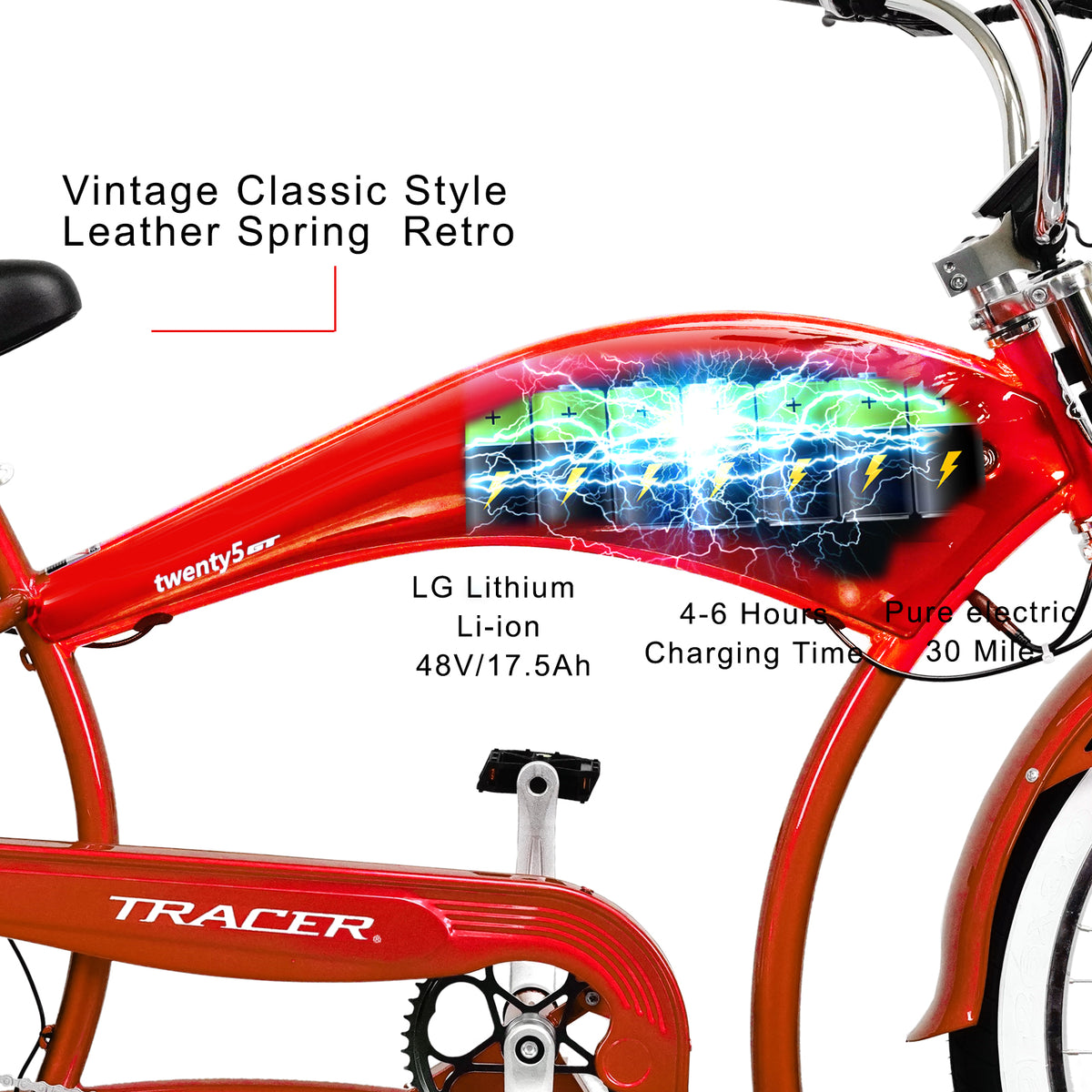 Tracer Twenty5 GT Electric Bike 500W 26" Chopper Cruiser (EB-TWENTY5-GT)